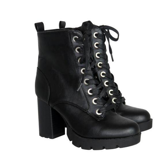 Sincerely Jules Racer Black Lace Up Combat Boots Chunky Heel Ankle Booties 6.5 - Picture 3 of 8
